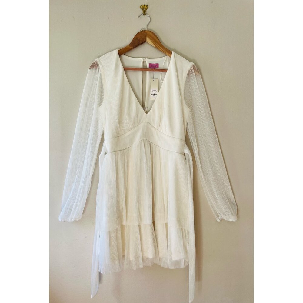 Francescas Teenager Sz M Pearl Twist Front Shimmer Mini Dress Long Sleeve Belted